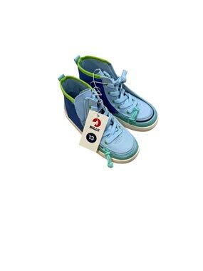 BILLY Kids' High-Top Sneakers in Light Blue and Navy with Lime Trim